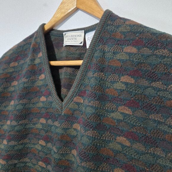 Collezione Dante Mens Italian Wool Blend Sweater Vest Sz M V-Neck Grandpa Church - Picture 2 of 8